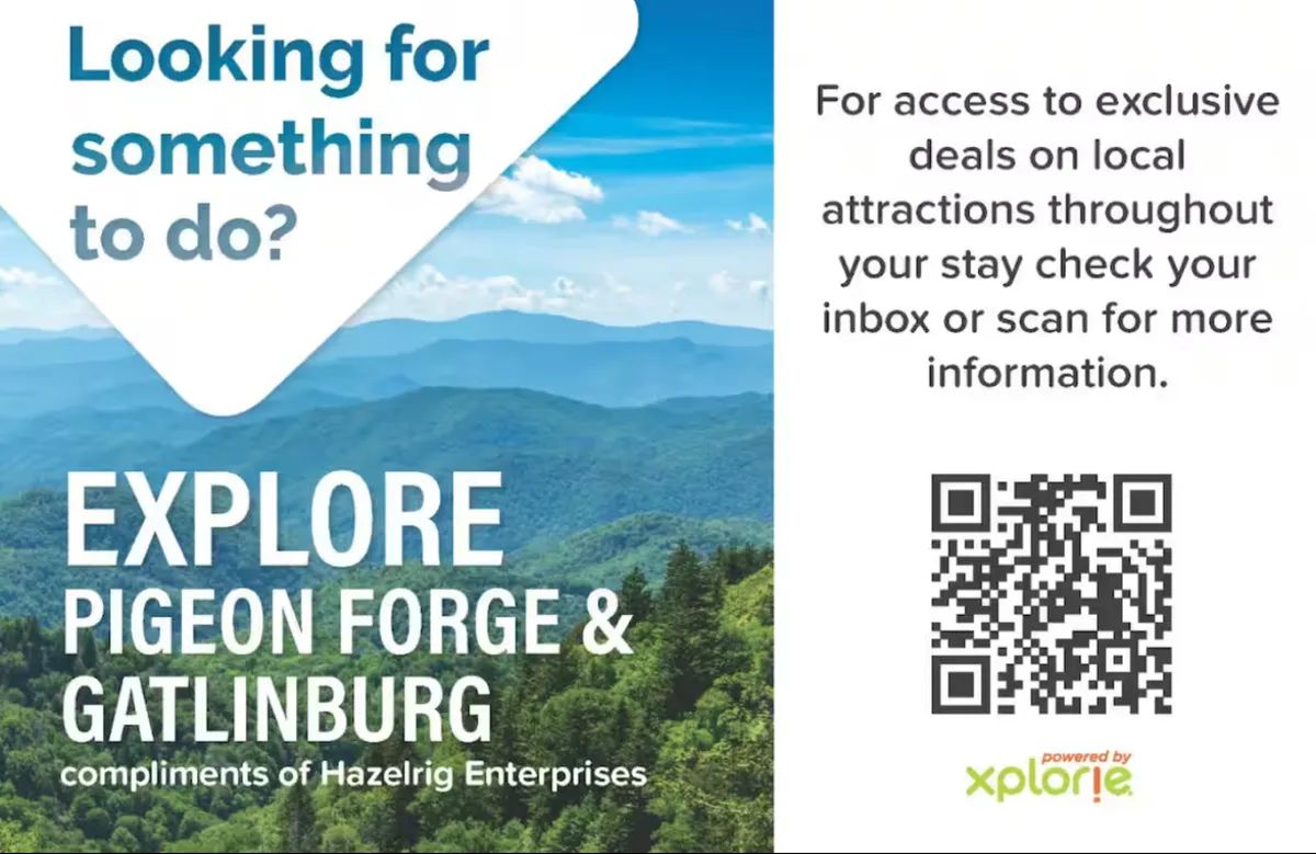 A panoramic view of the nearby mountain range beneath a bright blue sky, with an inviting text overlay that hints at exploration. The image evokes the sense of adventure and the scenic local attractions just beyond the resort.